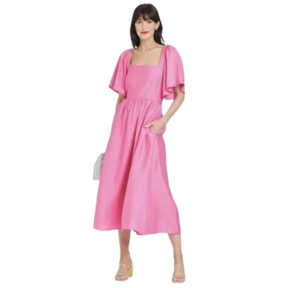 knee length dresses for ladies Pink Midi Dress – Elegant CHLOE Orchid Style – Badasswear EU
